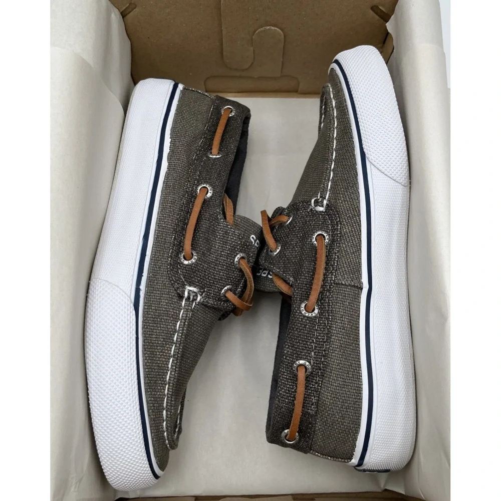 Sperry Men's Big Boys Bahama II Canvas Boat Shoes Size 4.5 Olive Casual Shoes